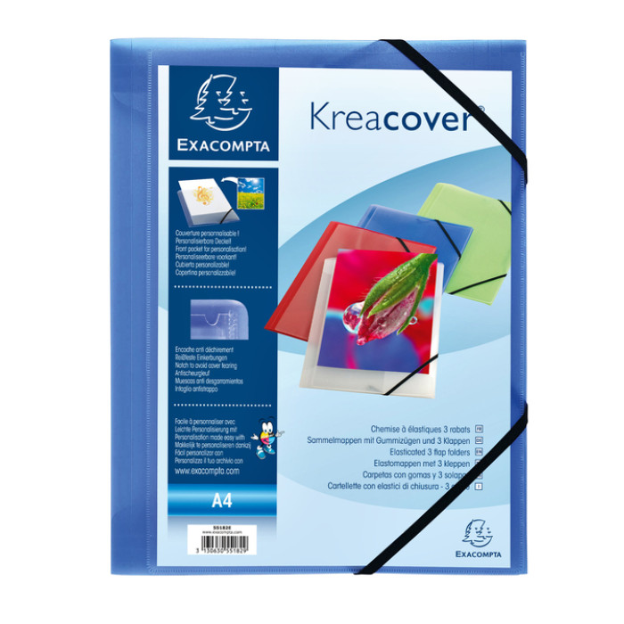 Elastomap Exacompta Kreacover A4 3 kleppen PP assorti