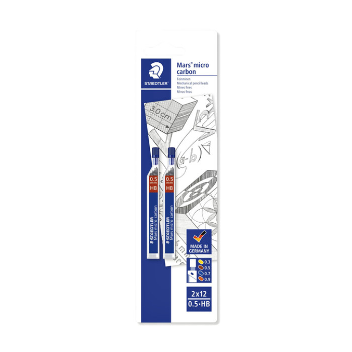 Potloodstift Staedtler Mars Carbon Micro 0.5mm HB blister 2 stuks