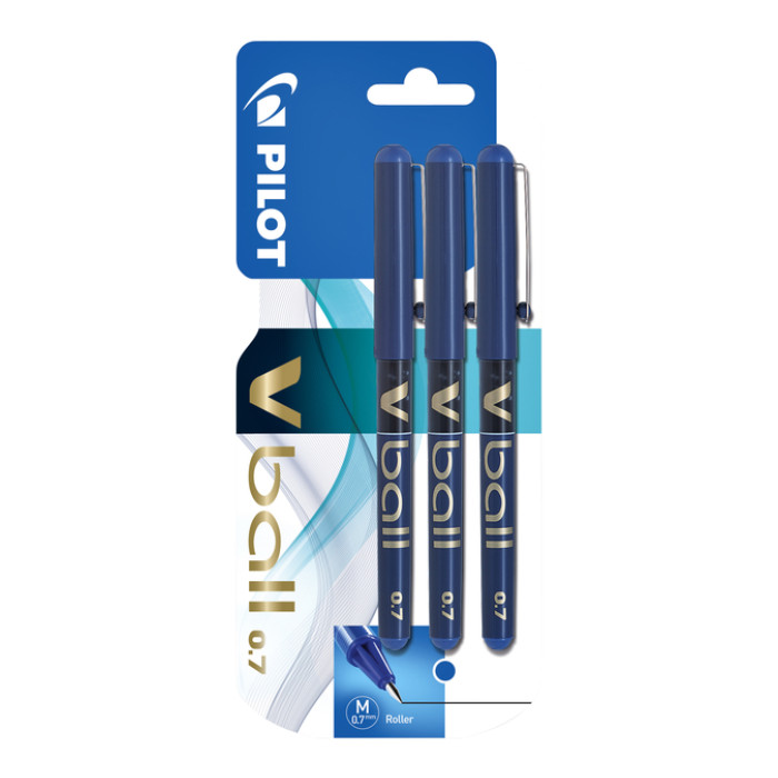Rollerpen PILOT V-Ball 07 medium blauw blister à 3 stuks