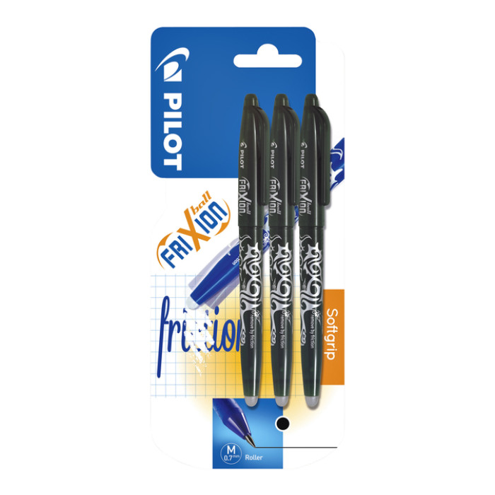 Rollerpen PILOT friXion medium zwart blister à 3 stuks