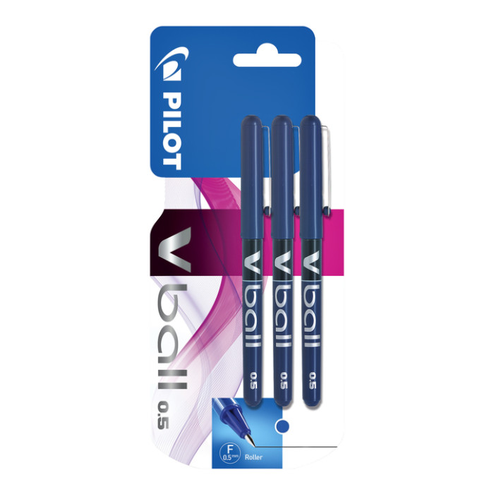 Rollerpen PILOT V-Ball 05 fijn blauw blister à 3 stuks