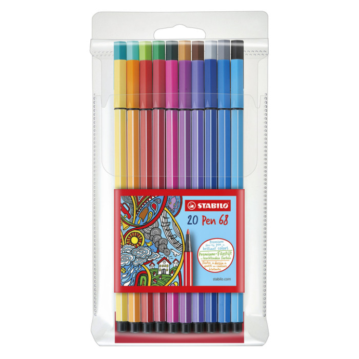 Viltstift STABILO Pen 68/20 medium assorti etui à 20 stuks