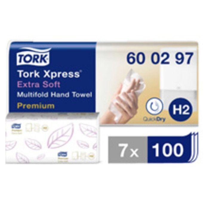 Handdoek Tork H2 Xpress Premium multifold 2-laags 212x340mm 7x100 vel wit 600297
