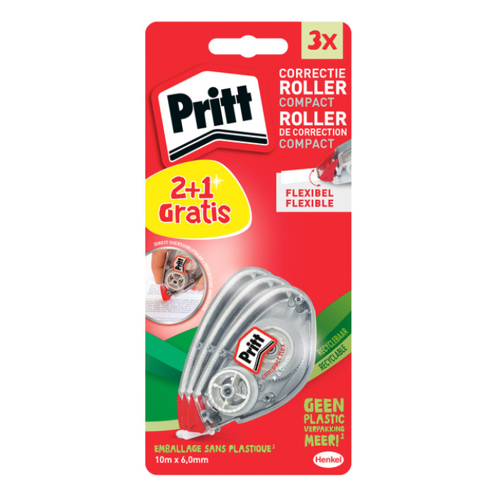 Correctietape Pritt Compact Flex 6mm x 10m blister 2+1 gratis