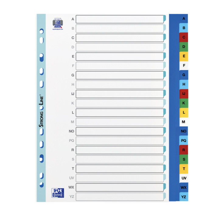 Tabbladen Oxford A4+ 11-gaats 20-delig A-Z PP kleur