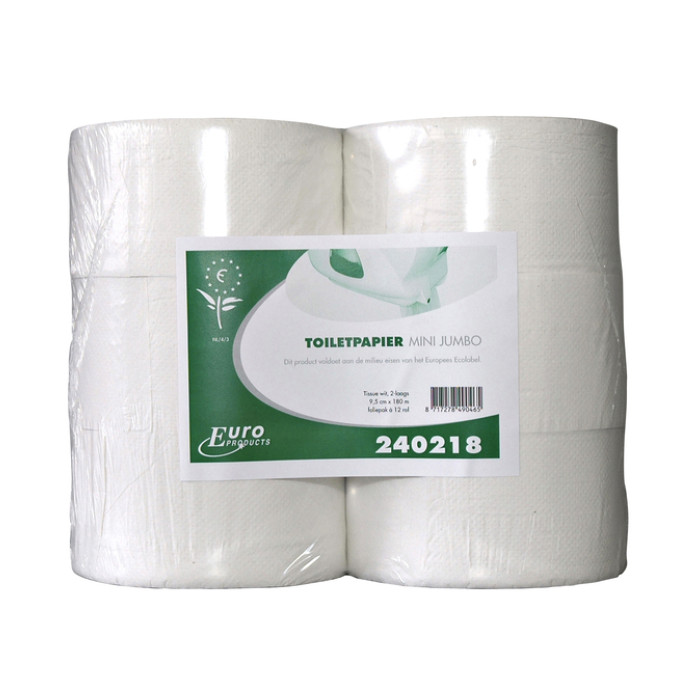 Toiletpapier Euro Products Q5 jumbo klein recycled 2-laags 180m wit 240218