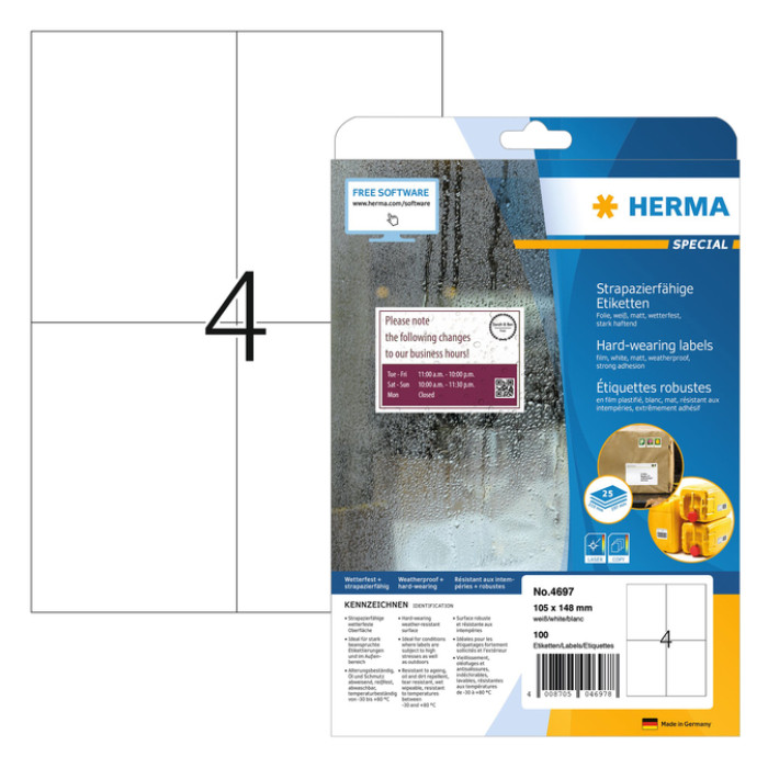 Etiket HERMA 4697 105x148mm weerbestendig wit 100stuks