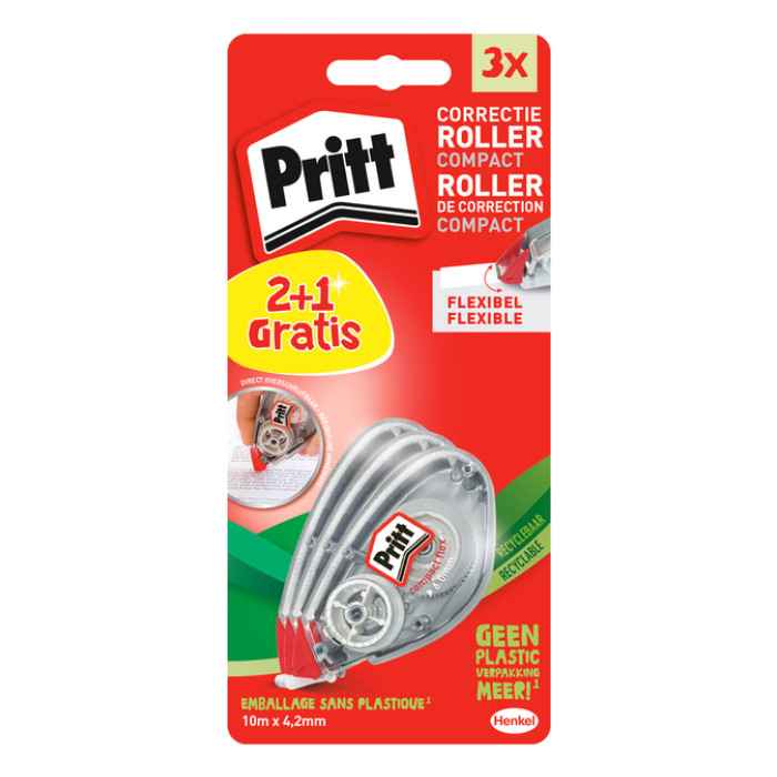 Correctietape Pritt compact flex 4.2mm x 10m blister 2+1 gratis