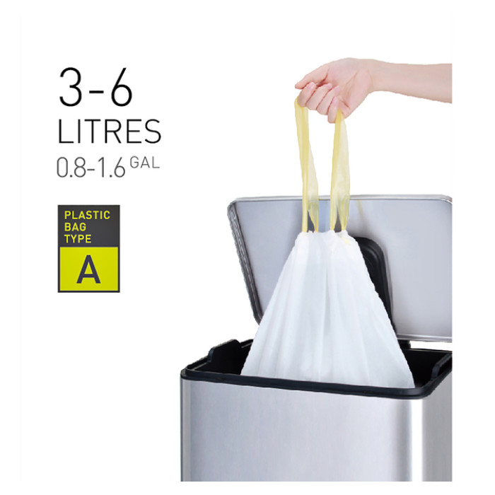 Afvalzak EKO MDPE type A met trekband 35x40cm 3-6L wit rol à 30 stuks