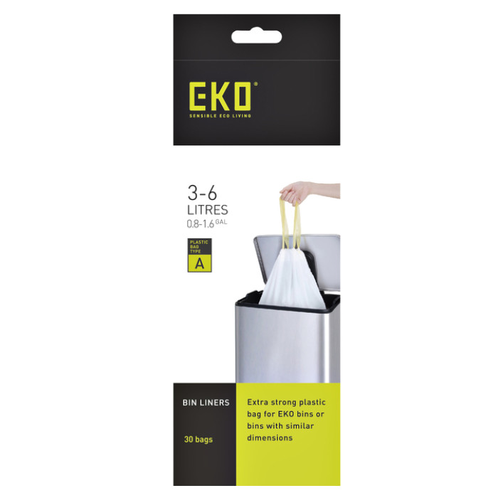 Afvalzak EKO MDPE type A met trekband 35x40cm 3-6L wit rol à 30 stuks