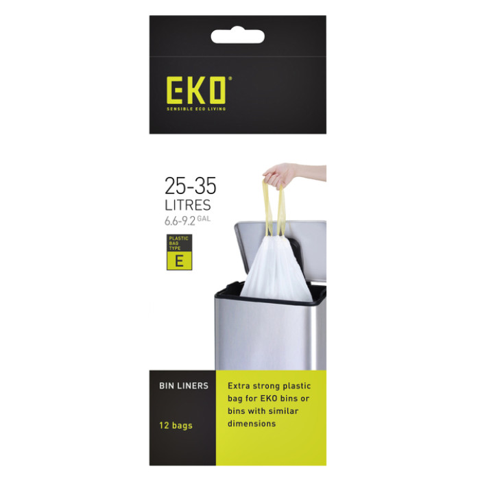 Afvalzak EKO MDPE type E met trekband 55x70cm 25-35L wit rol à 12 stuks