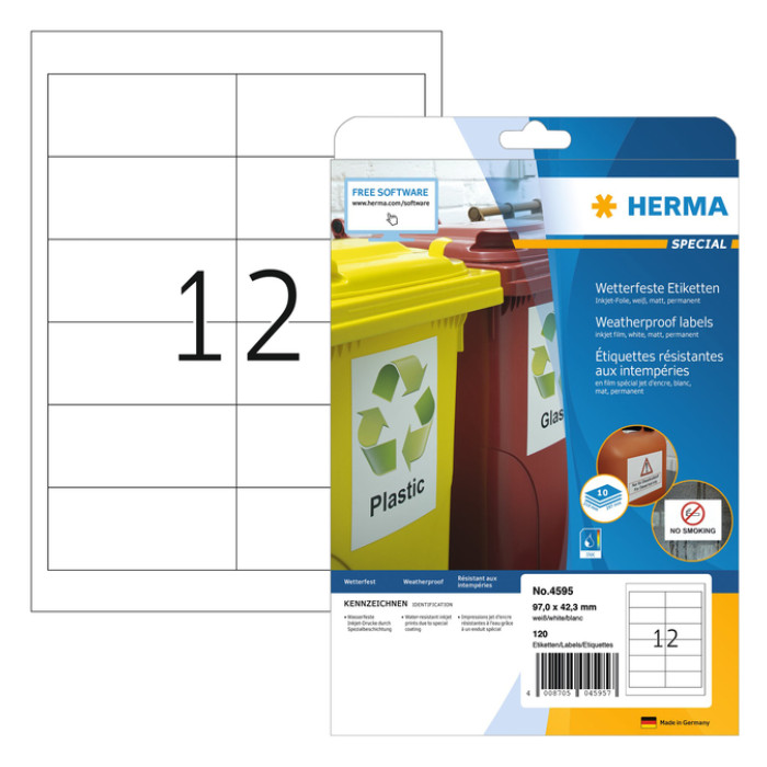 Etiket HERMA 4595 97x42.3mm folie wit