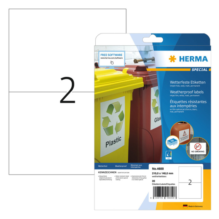 Etiket HERMA 4600 210x148mm folie wit 20stuks