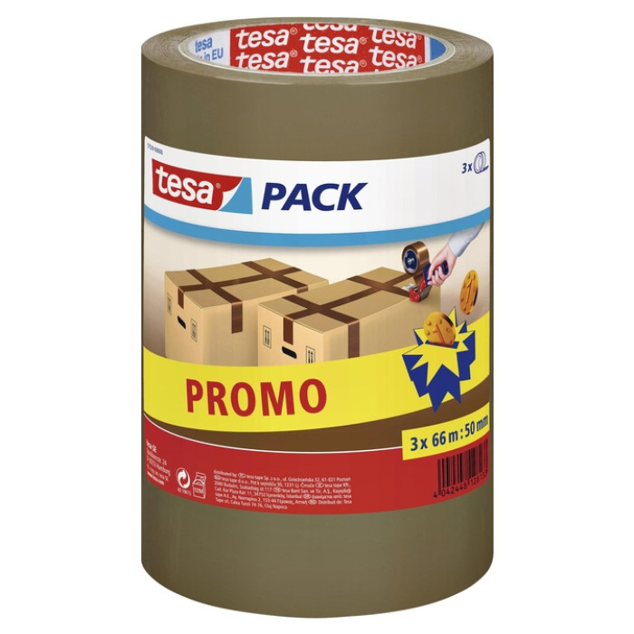 Verpakkingstape tesapack® 66mx50mm bruin promopack 3 rollen