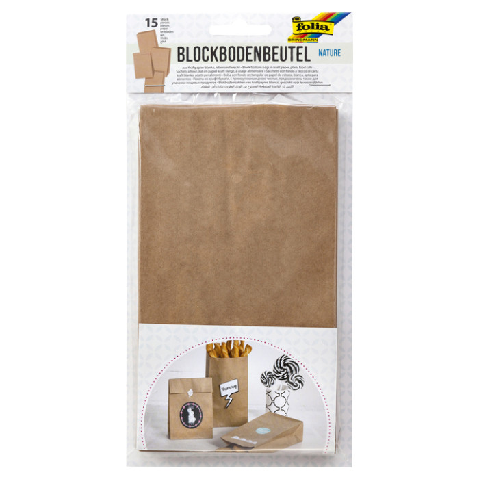 Blokbodemzak Folia 12x6x21cm foodsafe kraft set à 15 stuks