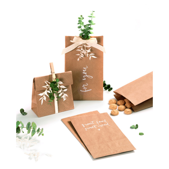 Blokbodemzak Folia 12x6x21cm foodsafe kraft set à 15 stuks