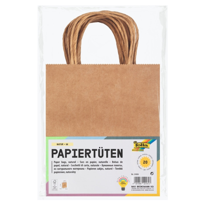 Tas met handvat Folia kraftpapier 125gr 18x21x8cm 20 stuks naturel