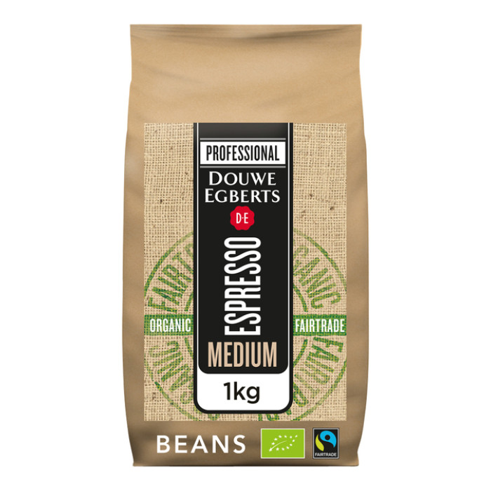 Koffie Douwe Egberts espresso bonen medium roast Organic en Fairtrade 1kg