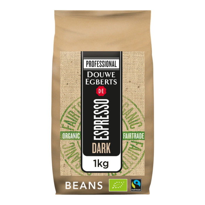 Koffie Douwe Egberts espresso bonen dark roast Organic & Fairtrade 1kg