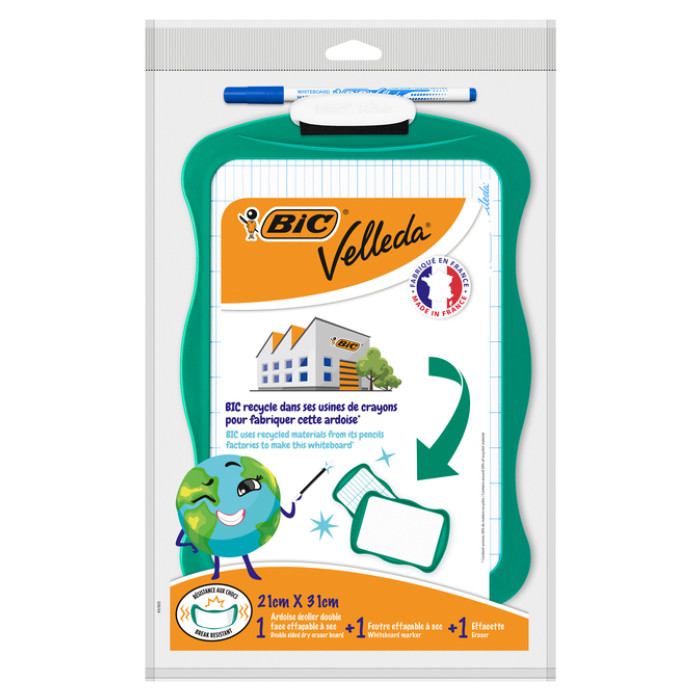 Whiteboard Bic Velleda 21x31cm inclusief stift en wisser recycle