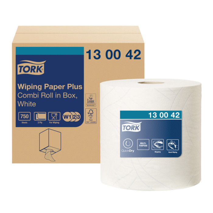 Poetspapier Tork W2 Plus Premium 2-laags 750 vel wit 130042