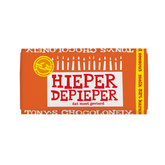 Chocolade Tony's Chocolonely melk karamel zeezout hieper de pieper reep 180gr