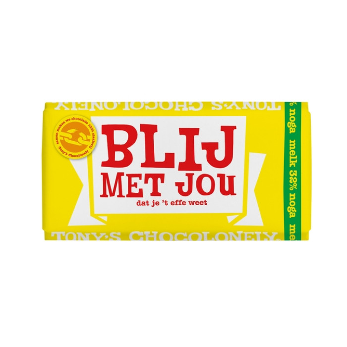 Chocolade Tony's Chocolonely melk noga blij met jou  reep 180g