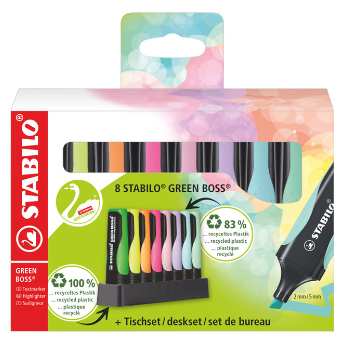 Markeerstift STABILO GREEN BOSS 6070/8 pastel assorti deskset à 8st