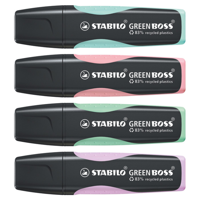 Markeerstift STABILO GREEN BOSS 6070/4 pastel assorti etui à 4 stuks