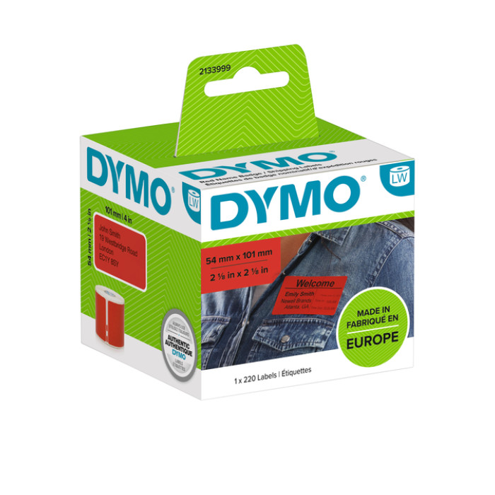 Etiket Dymo LabelWriter naamkaart 54x101mm 1 rol á 220 stuks rood