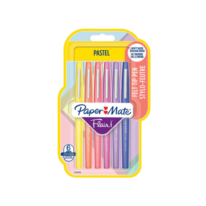 Fineliner Paper Mate Flair Pastel blister à 6 kleuren
