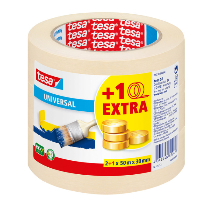 Afplaktape tesa® Economy 50mx30mm geel 2+1