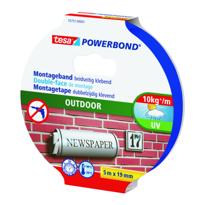 Montagetape tesa® Powerbond Outdoor dubbelzijdig 5mx19mm transparant