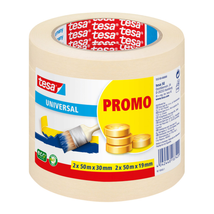 Afplaktape tesa® Economy 2x 50mx30mm, 2x 50mx19mm promopack