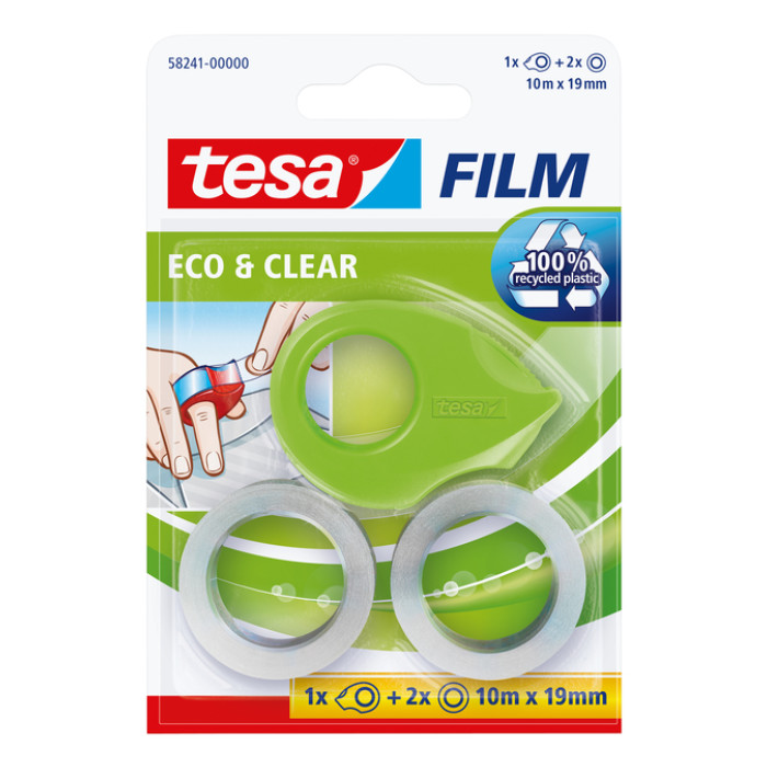 Plakbandhouder tesafilm® ecoLogo® mini incl, plakband eco + clear 10mx19mm lichtgroen