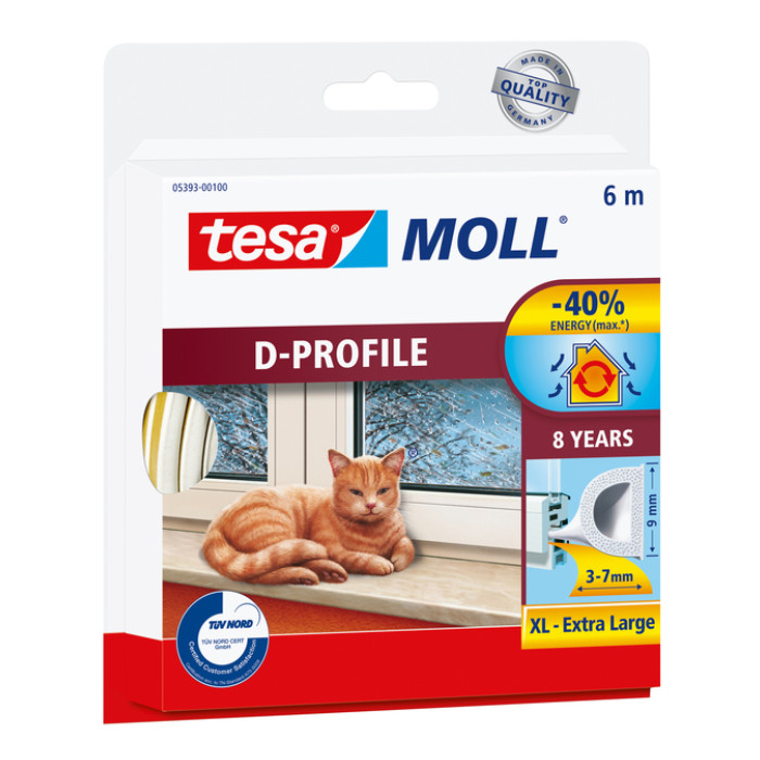Tochtstrip tesamoll® D-profiel rubber 6mx7mm wit