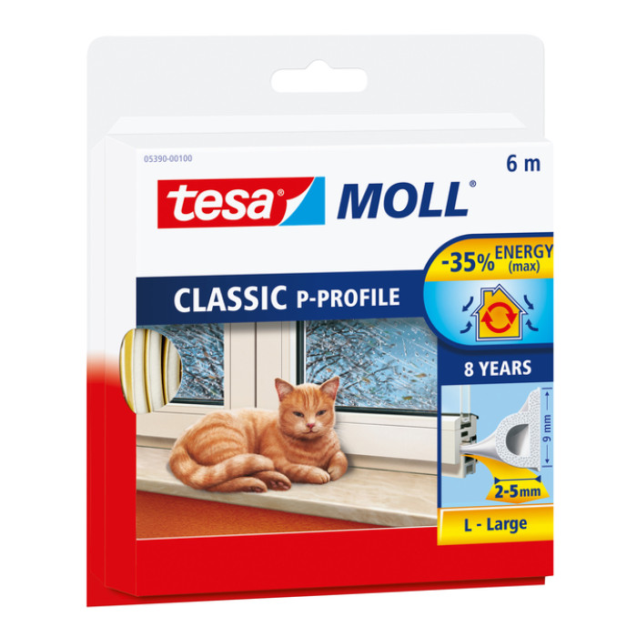 Tochtstrip Tesamoll® P-profiel rubber 6mx9mm wit