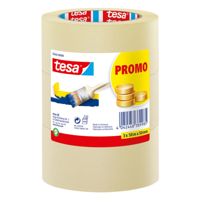 Afplaktape tesa®  Economy 50mmx50m geel 3 rollen