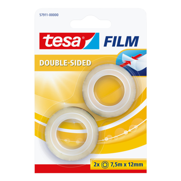 Tape tesafilm® dubbelzijdig 7.5mx12mm transparant 2 rollen