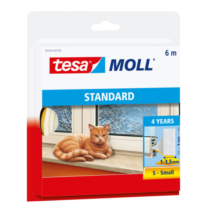 Tochtstrip tesamoll® Standard I-Profiel zelfklevend 6mx9mm wit