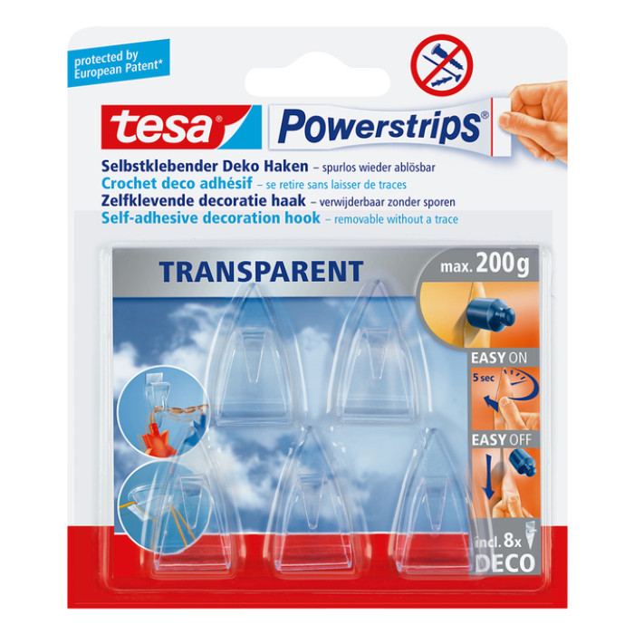 Haak tesa Powerstrips® Deco transparant zelfklevend 5 stuks