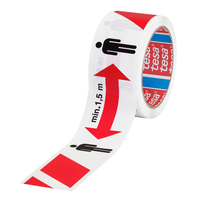 Vloermarkeringstape tesa® houd afstand 50mx50mm rood-wit