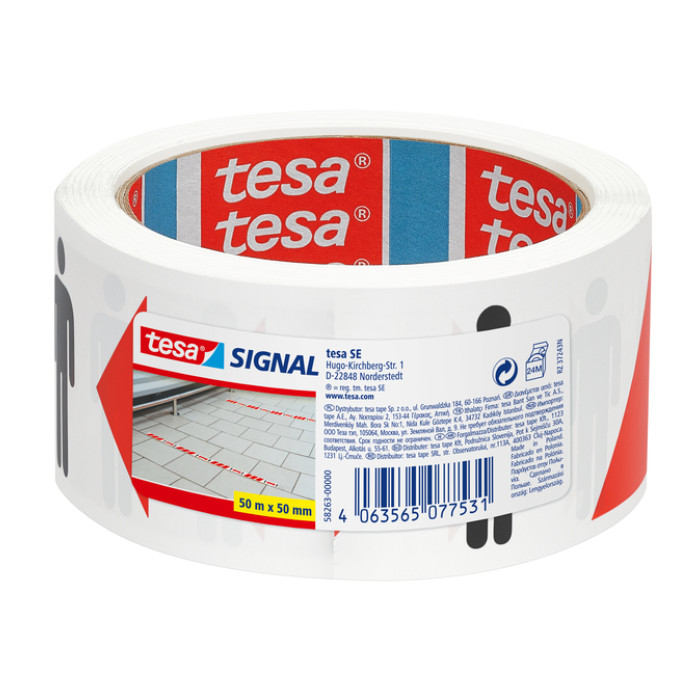 Vloermarkeringstape tesa® houd afstand 50mx50mm rood-wit