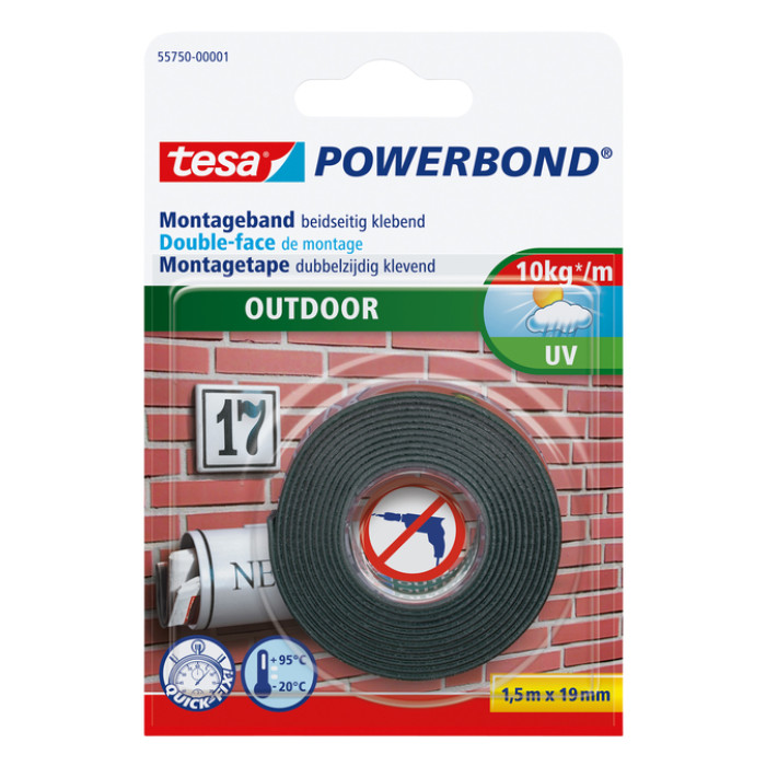 Montagetape tesa® Powerbond Outdoor dubbelzijdig 1,5mx19mm