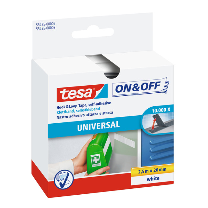 Klittenband tesa® On & Off  250cmx20mm zelfklevend wit
