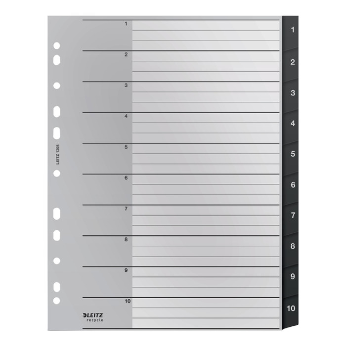 Tabblad Leitz Recycle A4 11-gaats 1-10 extra breed PP