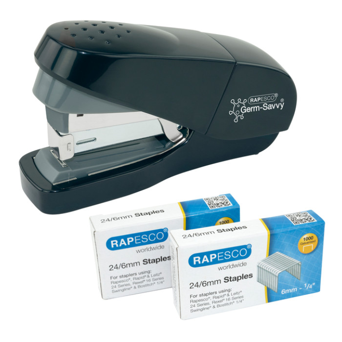 Nietmachine Rapesco Germ-Savvy Less Effort Eco antibacterieel zwart