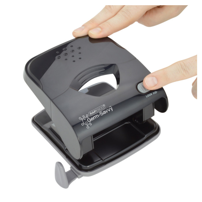 Perforator Rapesco Germ-Savvy Less Effort Eco X5-40ps antibacterieel 2-gaats zwart