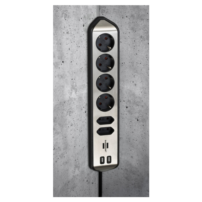 Stekkerdoos Brennenstuhl bureau Estilo 6 voudig inclusief 2 USB 2 meter zwart/zilver