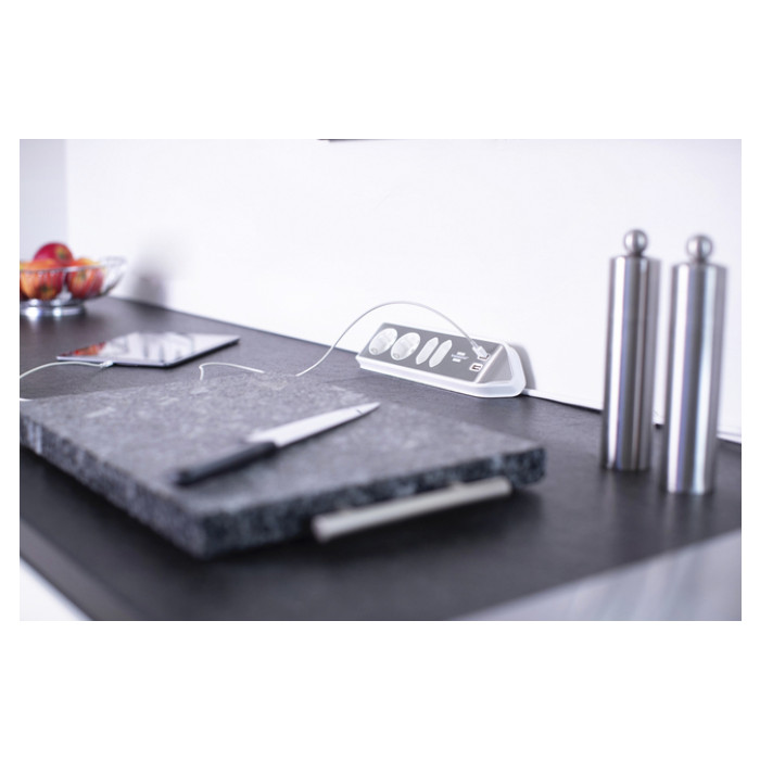 Stekkerdoos Brennenstuhl bureau Estilo 4 voudig inclusief 2 USB 2 meter wit/zilver